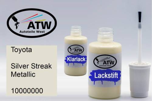 Toyota, Silver Streak Metallic, 10000000: 20ml Lackstift + 20ml Klarlack - Set, von ATW Autoteile West.